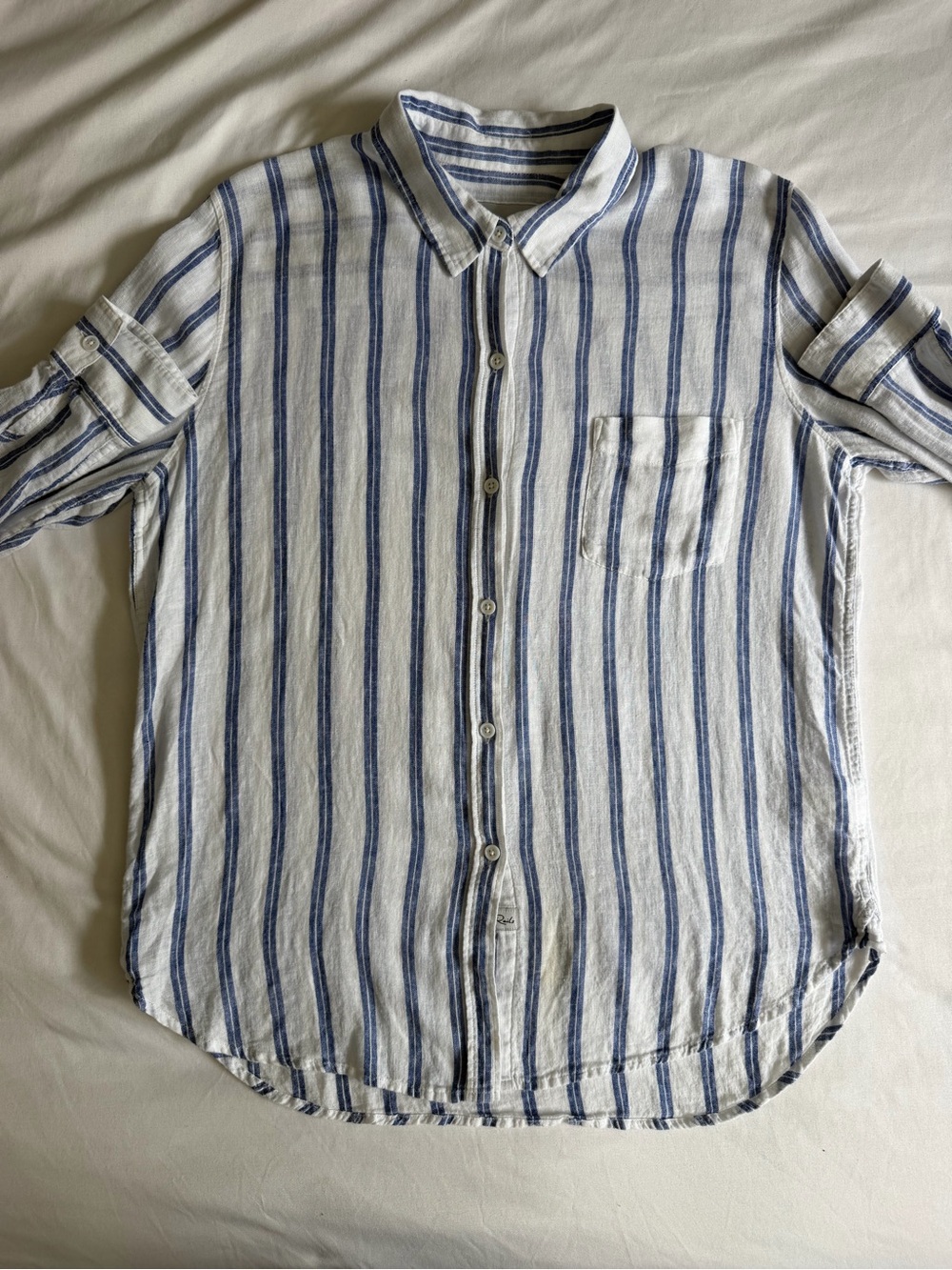 Rails "Charli" Villa Stripe Blue White Linen Blend Button Down Shirt Lightweight - Picture 17 of 17